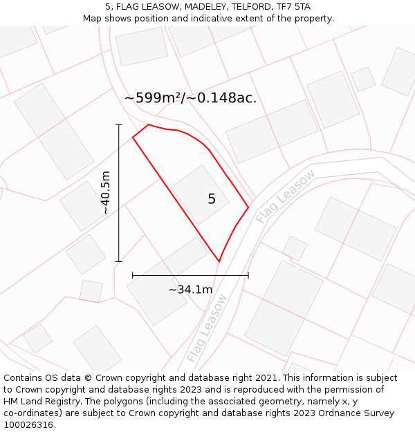 5, FLAG LEASOW, MADELEY, TELFORD, TF7 5TA: Plot and title map