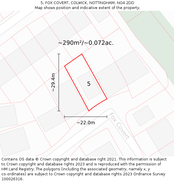5, FOX COVERT, COLWICK, NOTTINGHAM, NG4 2DD: Plot and title map