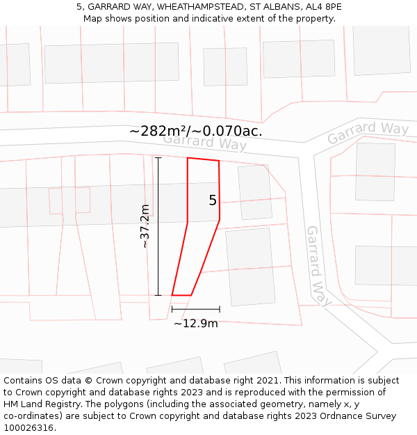 5, GARRARD WAY, WHEATHAMPSTEAD, ST ALBANS, AL4 8PE: Plot and title map