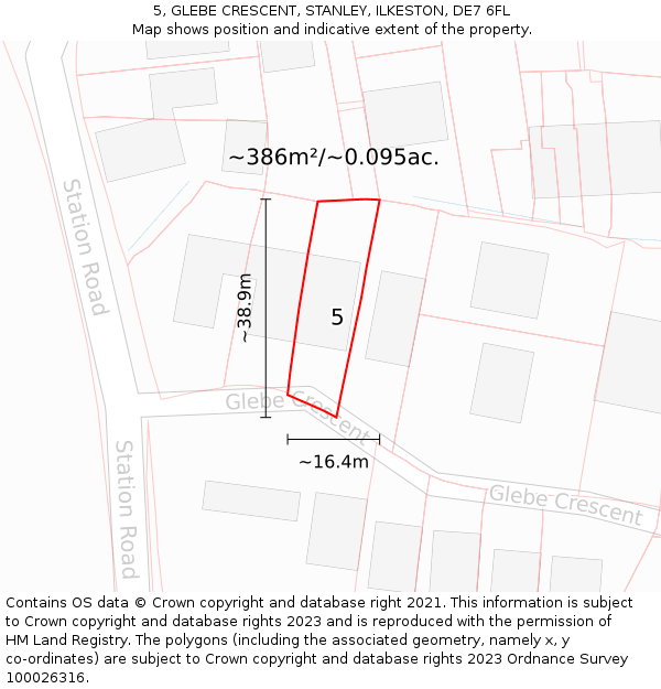 5, GLEBE CRESCENT, STANLEY, ILKESTON, DE7 6FL: Plot and title map