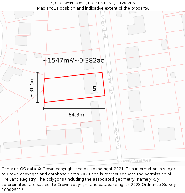 5, GODWYN ROAD, FOLKESTONE, CT20 2LA: Plot and title map