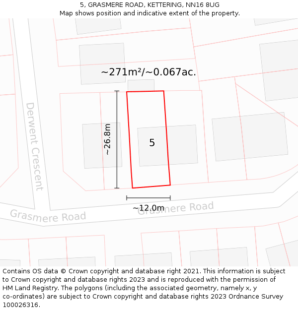 5, GRASMERE ROAD, KETTERING, NN16 8UG: Plot and title map
