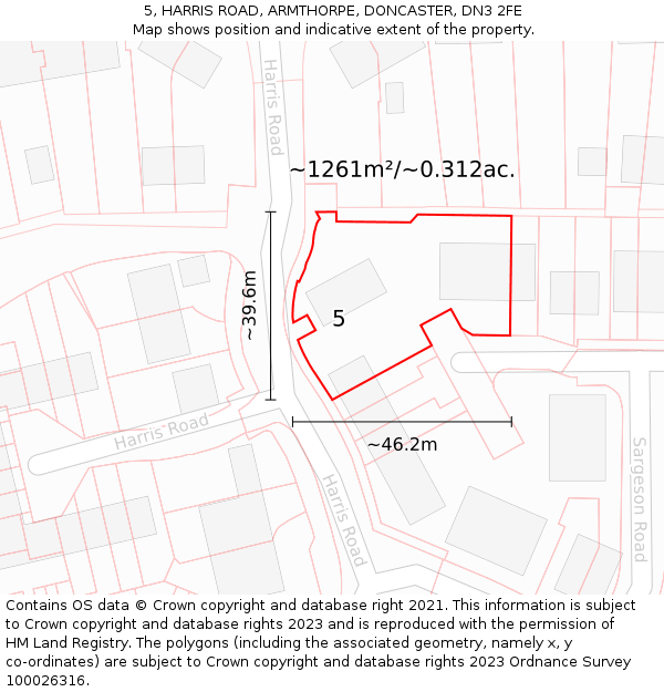 5, HARRIS ROAD, ARMTHORPE, DONCASTER, DN3 2FE: Plot and title map