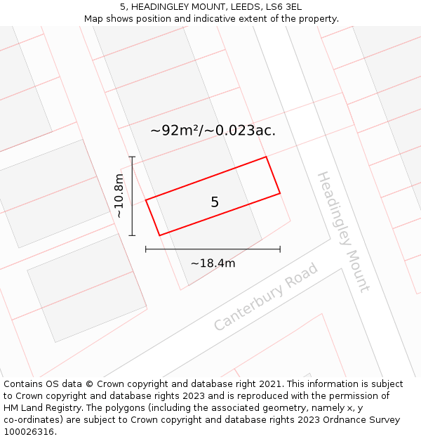 5, HEADINGLEY MOUNT, LEEDS, LS6 3EL: Plot and title map