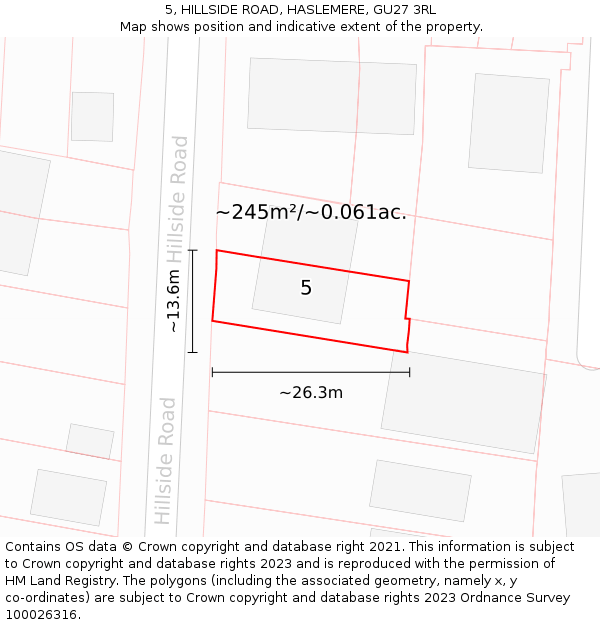5, HILLSIDE ROAD, HASLEMERE, GU27 3RL: Plot and title map