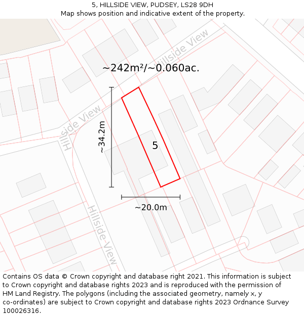 5, HILLSIDE VIEW, PUDSEY, LS28 9DH: Plot and title map