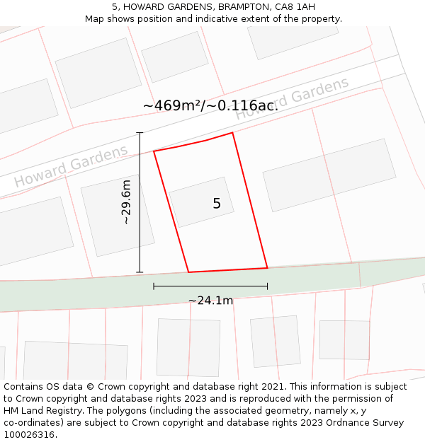 5, HOWARD GARDENS, BRAMPTON, CA8 1AH: Plot and title map