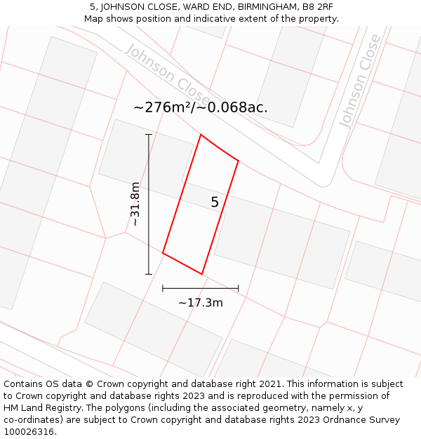 5, JOHNSON CLOSE, WARD END, BIRMINGHAM, B8 2RF: Plot and title map