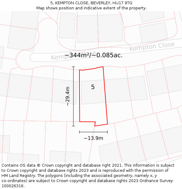 5, KEMPTON CLOSE, BEVERLEY, HU17 9TG: Plot and title map
