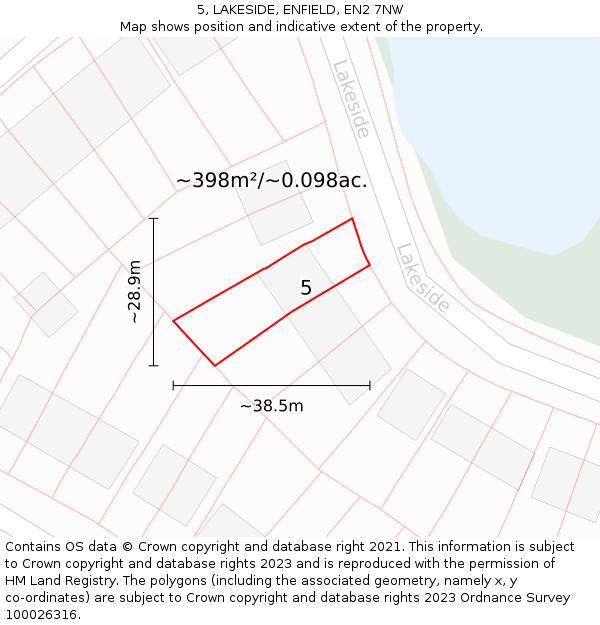 5, LAKESIDE, ENFIELD, EN2 7NW: Plot and title map