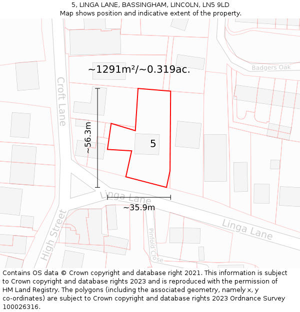 5, LINGA LANE, BASSINGHAM, LINCOLN, LN5 9LD: Plot and title map