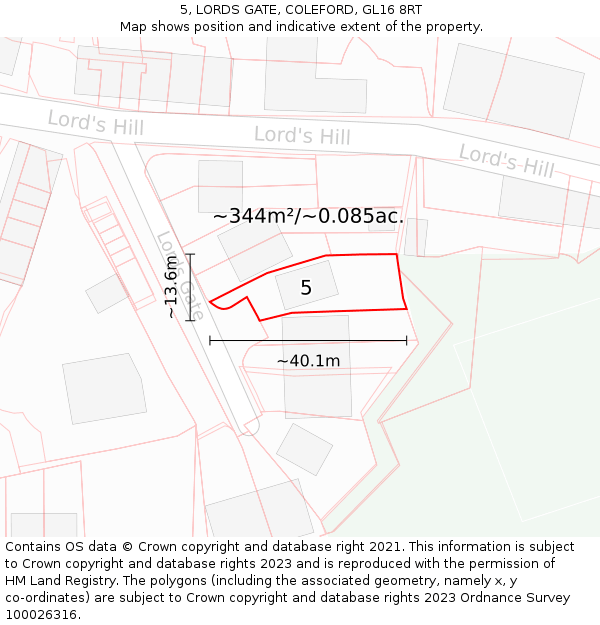 5, LORDS GATE, COLEFORD, GL16 8RT: Plot and title map
