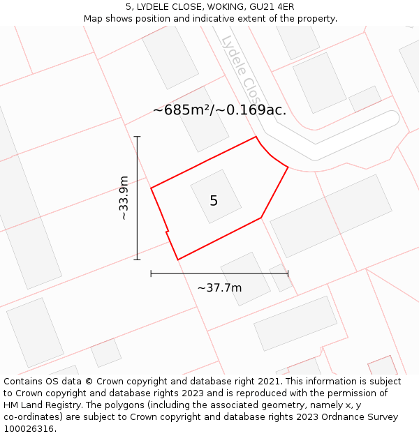 5, LYDELE CLOSE, WOKING, GU21 4ER: Plot and title map