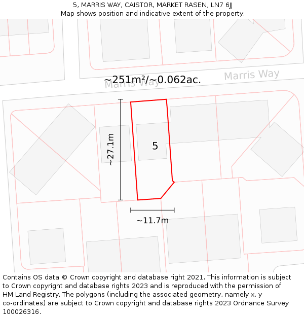 5, MARRIS WAY, CAISTOR, MARKET RASEN, LN7 6JJ: Plot and title map