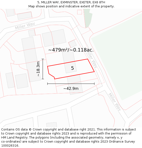 5, MILLER WAY, EXMINSTER, EXETER, EX6 8TH: Plot and title map