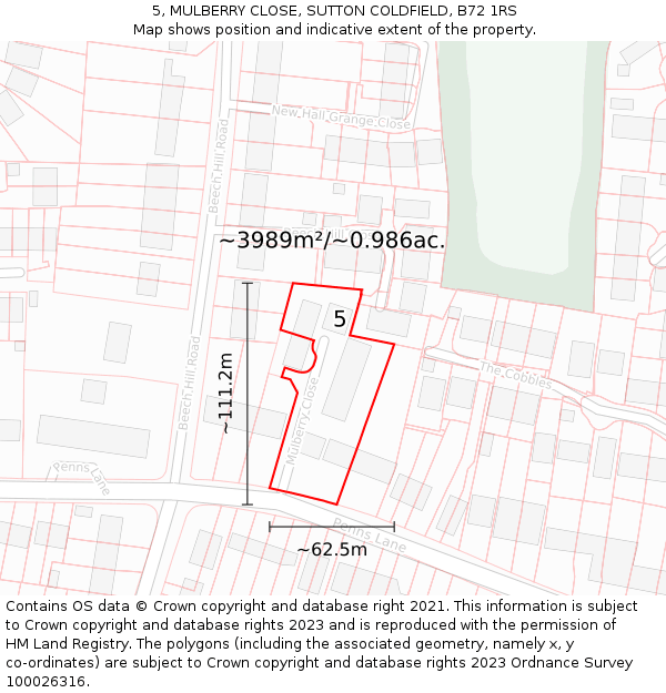 5, MULBERRY CLOSE, SUTTON COLDFIELD, B72 1RS: Plot and title map