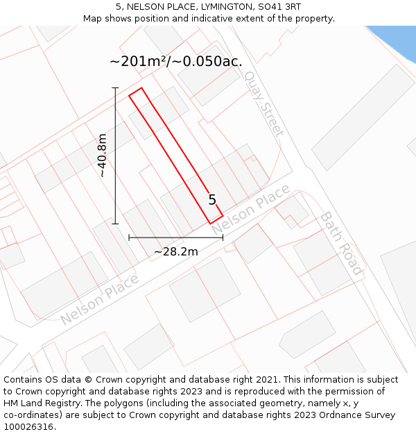 5, NELSON PLACE, LYMINGTON, SO41 3RT: Plot and title map
