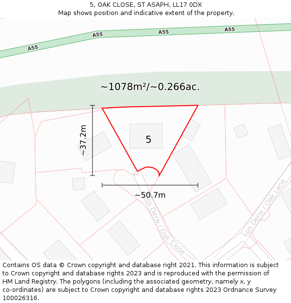 5, OAK CLOSE, ST ASAPH, LL17 0DX: Plot and title map