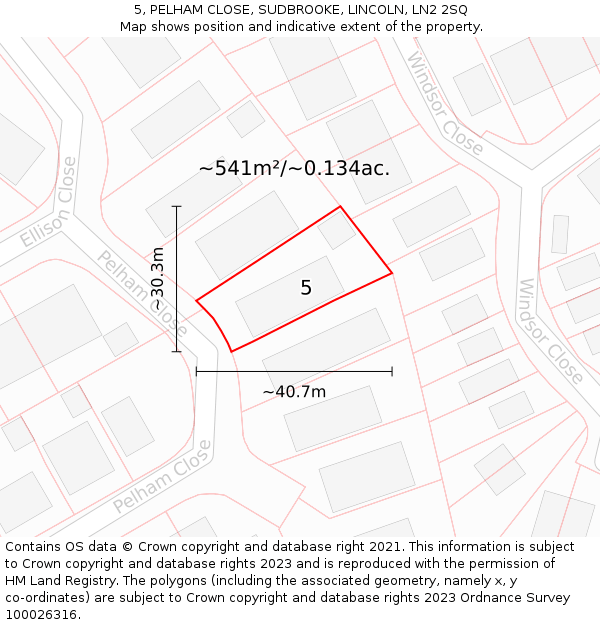 5, PELHAM CLOSE, SUDBROOKE, LINCOLN, LN2 2SQ: Plot and title map