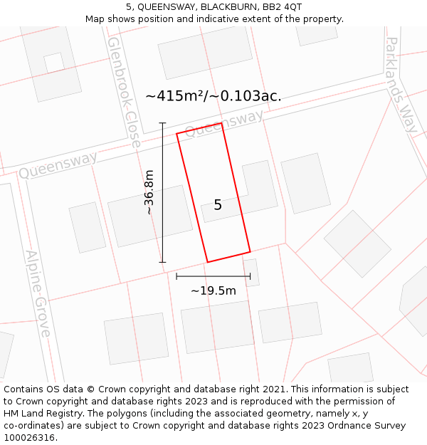 5, QUEENSWAY, BLACKBURN, BB2 4QT: Plot and title map