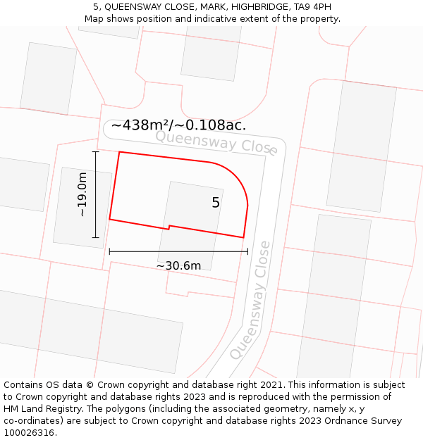5, QUEENSWAY CLOSE, MARK, HIGHBRIDGE, TA9 4PH: Plot and title map