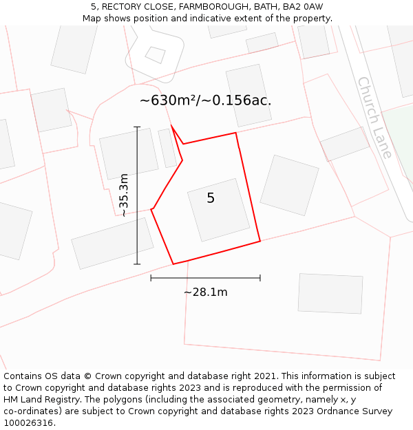 5, RECTORY CLOSE, FARMBOROUGH, BATH, BA2 0AW: Plot and title map