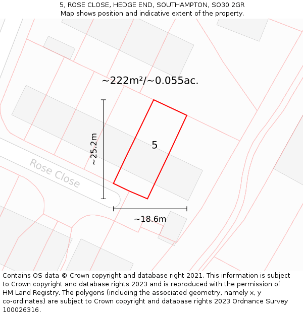 5, ROSE CLOSE, HEDGE END, SOUTHAMPTON, SO30 2GR: Plot and title map