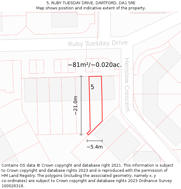 5, RUBY TUESDAY DRIVE, DARTFORD, DA1 5RE: Plot and title map