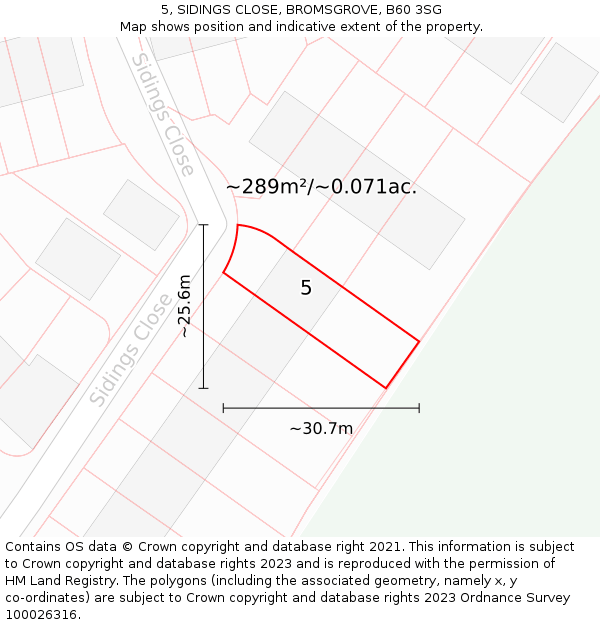 5, SIDINGS CLOSE, BROMSGROVE, B60 3SG: Plot and title map