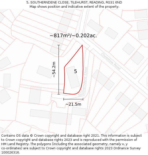 5, SOUTHERNDENE CLOSE, TILEHURST, READING, RG31 6ND: Plot and title map