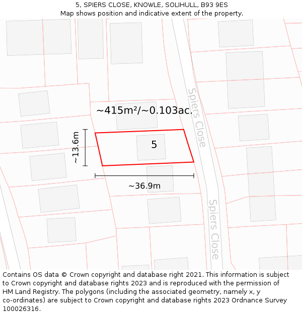 5, SPIERS CLOSE, KNOWLE, SOLIHULL, B93 9ES: Plot and title map