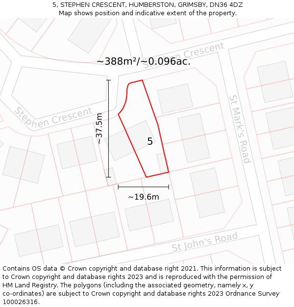5, STEPHEN CRESCENT, HUMBERSTON, GRIMSBY, DN36 4DZ: Plot and title map