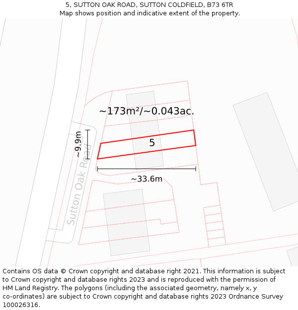 5, SUTTON OAK ROAD, SUTTON COLDFIELD, B73 6TR: Plot and title map