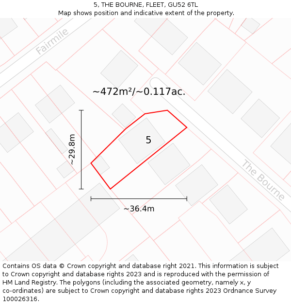 5, THE BOURNE, FLEET, GU52 6TL: Plot and title map