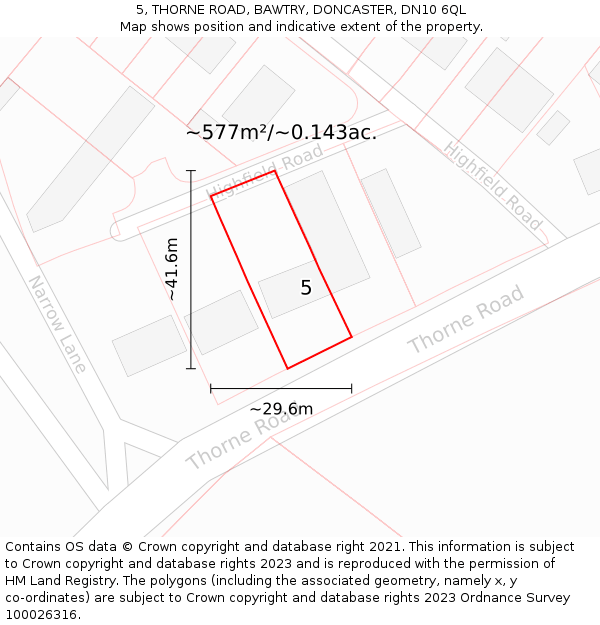 5, THORNE ROAD, BAWTRY, DONCASTER, DN10 6QL: Plot and title map