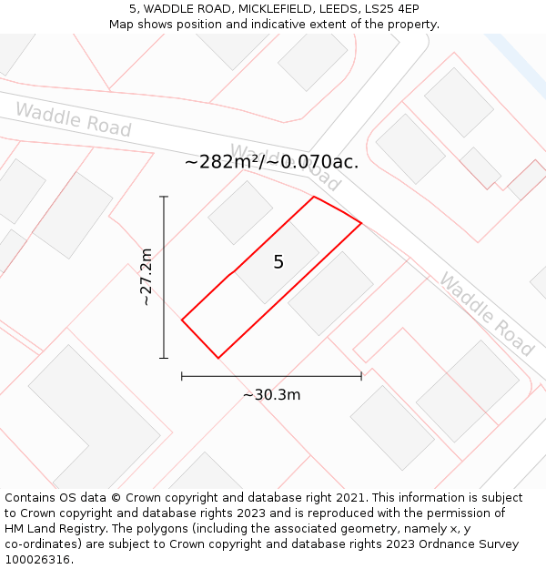 5, WADDLE ROAD, MICKLEFIELD, LEEDS, LS25 4EP: Plot and title map
