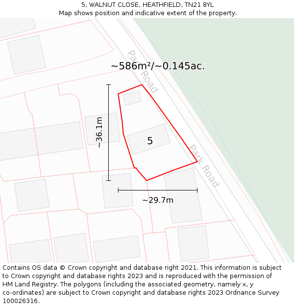 5, WALNUT CLOSE, HEATHFIELD, TN21 8YL: Plot and title map