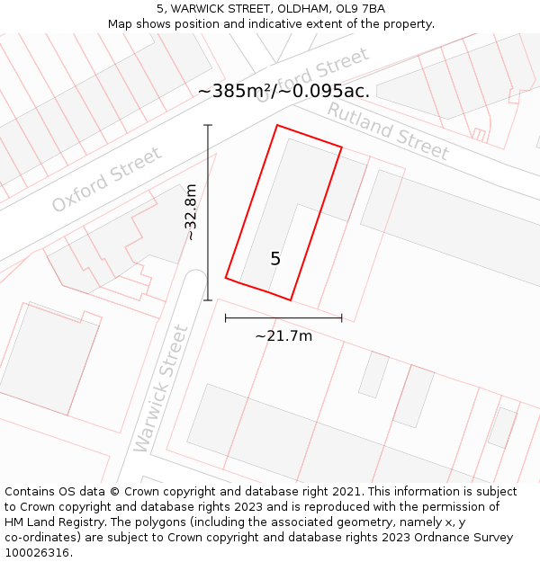 5, WARWICK STREET, OLDHAM, OL9 7BA: Plot and title map