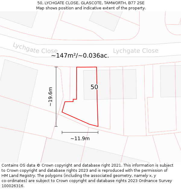 50, LYCHGATE CLOSE, GLASCOTE, TAMWORTH, B77 2SE: Plot and title map