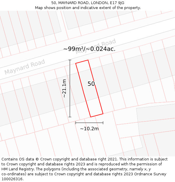 50, MAYNARD ROAD, LONDON, E17 9JG: Plot and title map