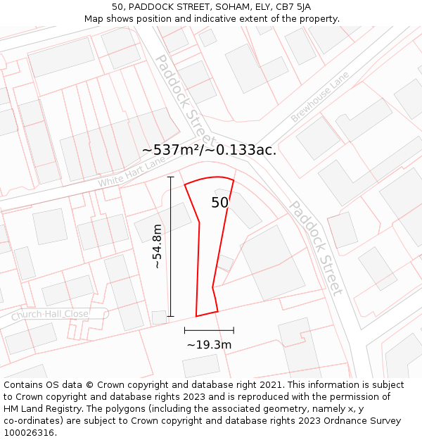 50, PADDOCK STREET, SOHAM, ELY, CB7 5JA: Plot and title map