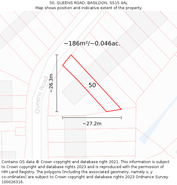 50, QUEENS ROAD, BASILDON, SS15 4AL: Plot and title map