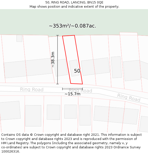 50, RING ROAD, LANCING, BN15 0QE: Plot and title map