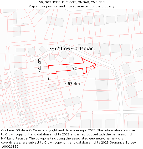 50, SPRINGFIELD CLOSE, ONGAR, CM5 0BB: Plot and title map