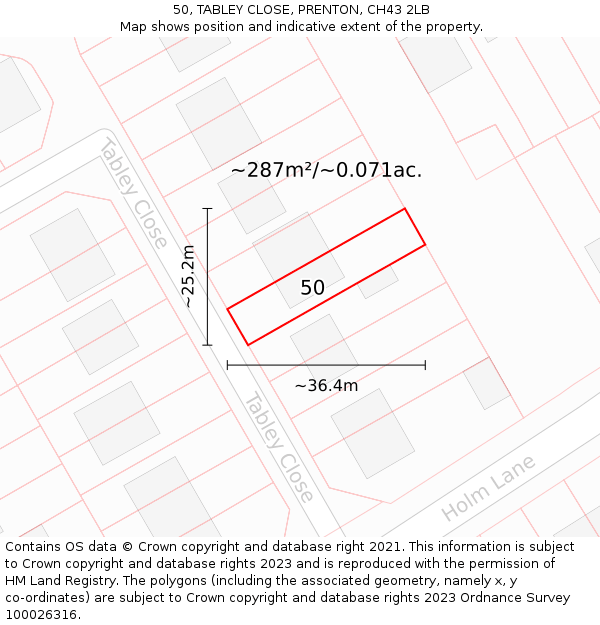 50, TABLEY CLOSE, PRENTON, CH43 2LB: Plot and title map