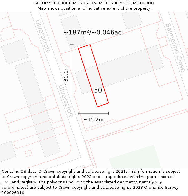 50, ULVERSCROFT, MONKSTON, MILTON KEYNES, MK10 9DD: Plot and title map