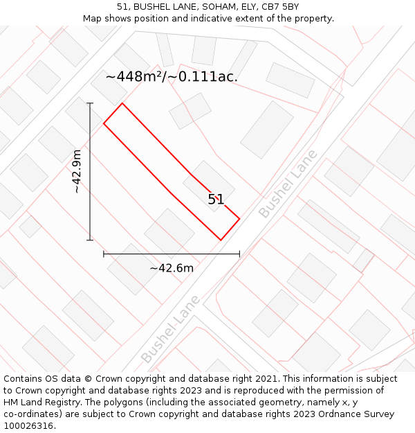 51, BUSHEL LANE, SOHAM, ELY, CB7 5BY: Plot and title map