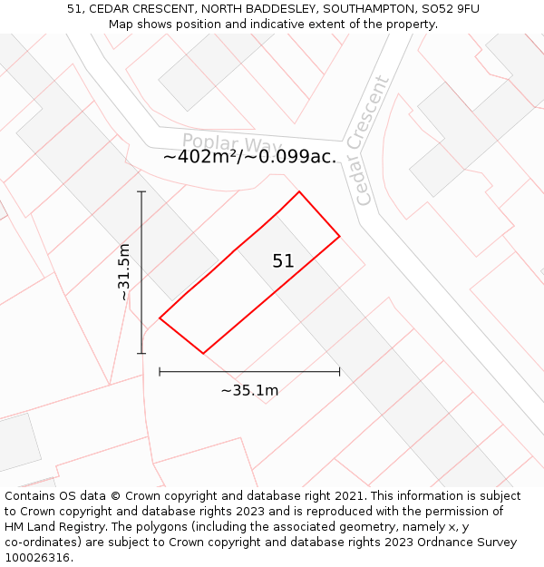 51, CEDAR CRESCENT, NORTH BADDESLEY, SOUTHAMPTON, SO52 9FU: Plot and title map