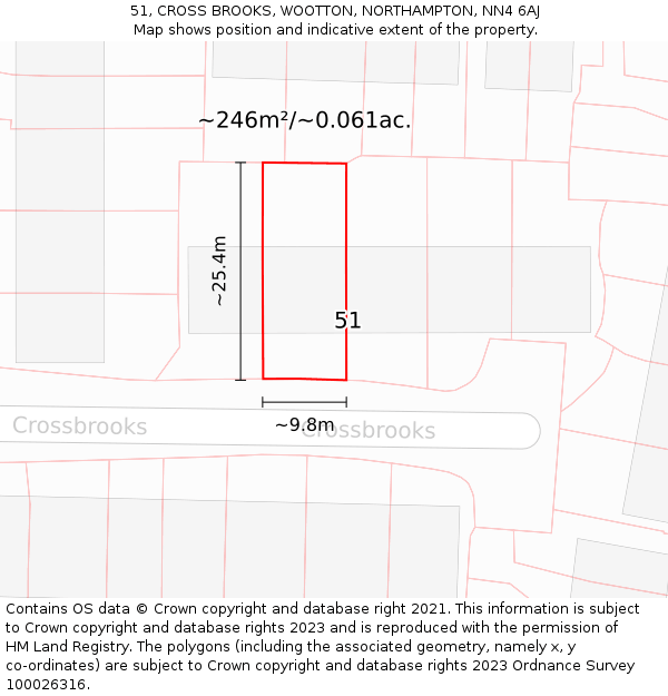 51, CROSS BROOKS, WOOTTON, NORTHAMPTON, NN4 6AJ: Plot and title map