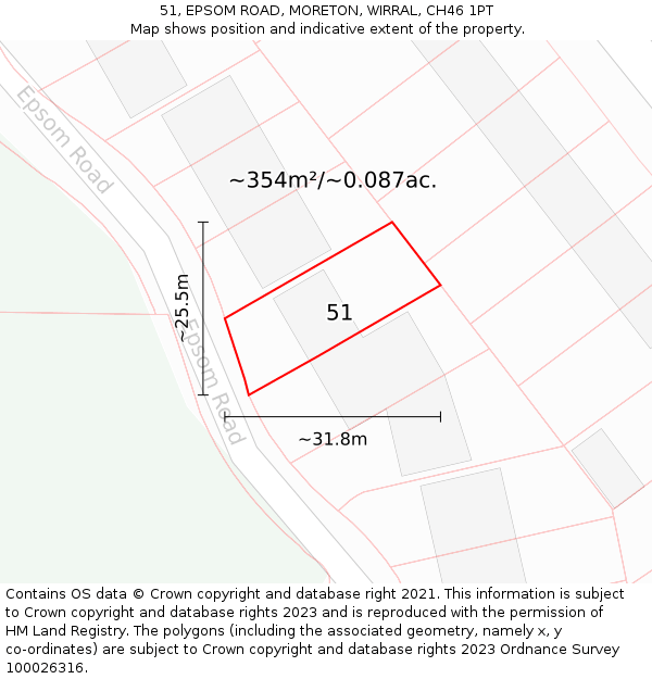 51, EPSOM ROAD, MORETON, WIRRAL, CH46 1PT: Plot and title map